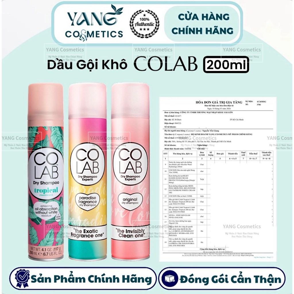 Dầu Gội Khô COLAB Dry Shampoo 200ml Colab Phiên Bản Mới -Giúp mái tóc Bồng Bềnh Suôn Mượt