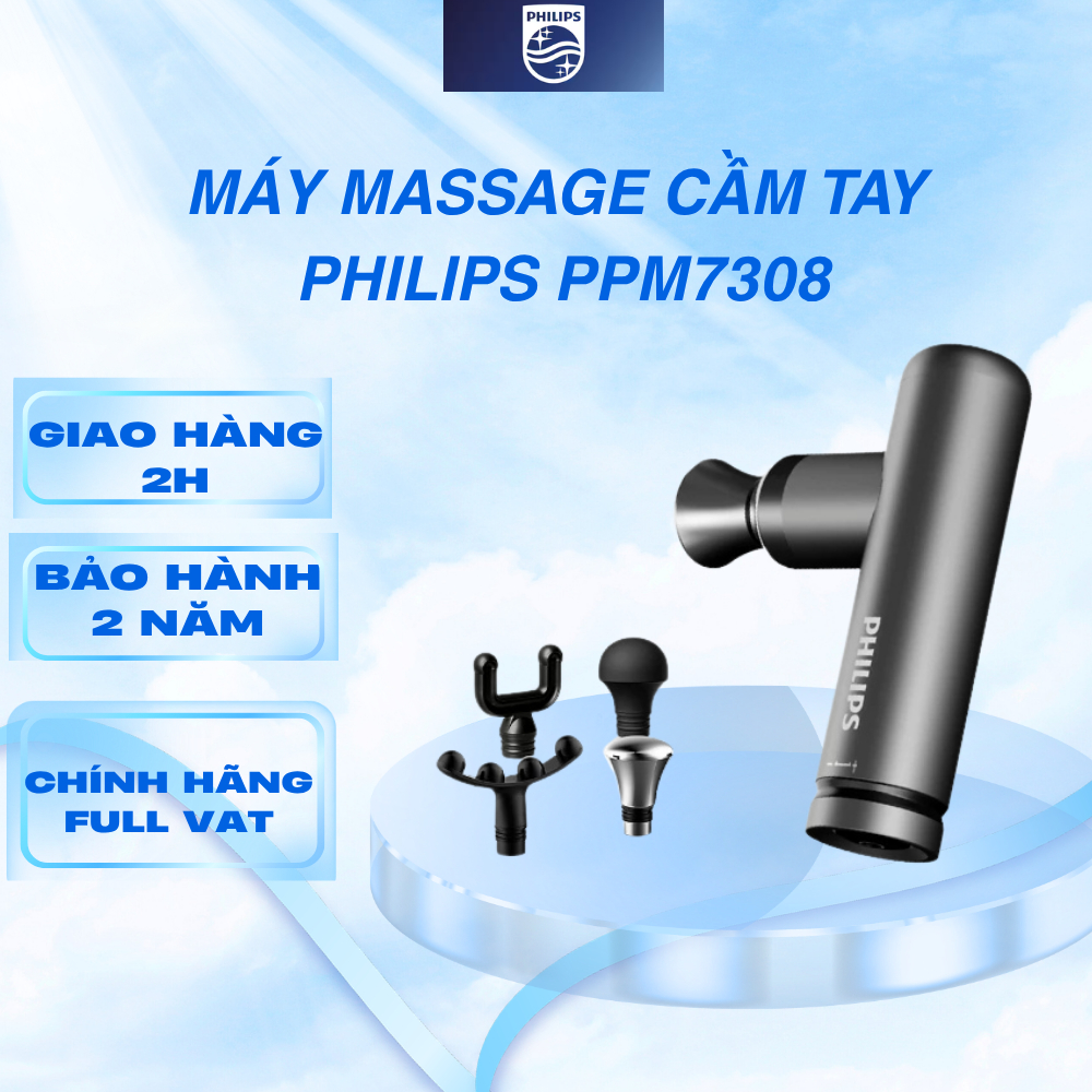 Máy Massage Cầm Tay Mini PHILIPS 7308 - 5 mức độ hoạt động  - 4 Đầu massage chuyên dụng