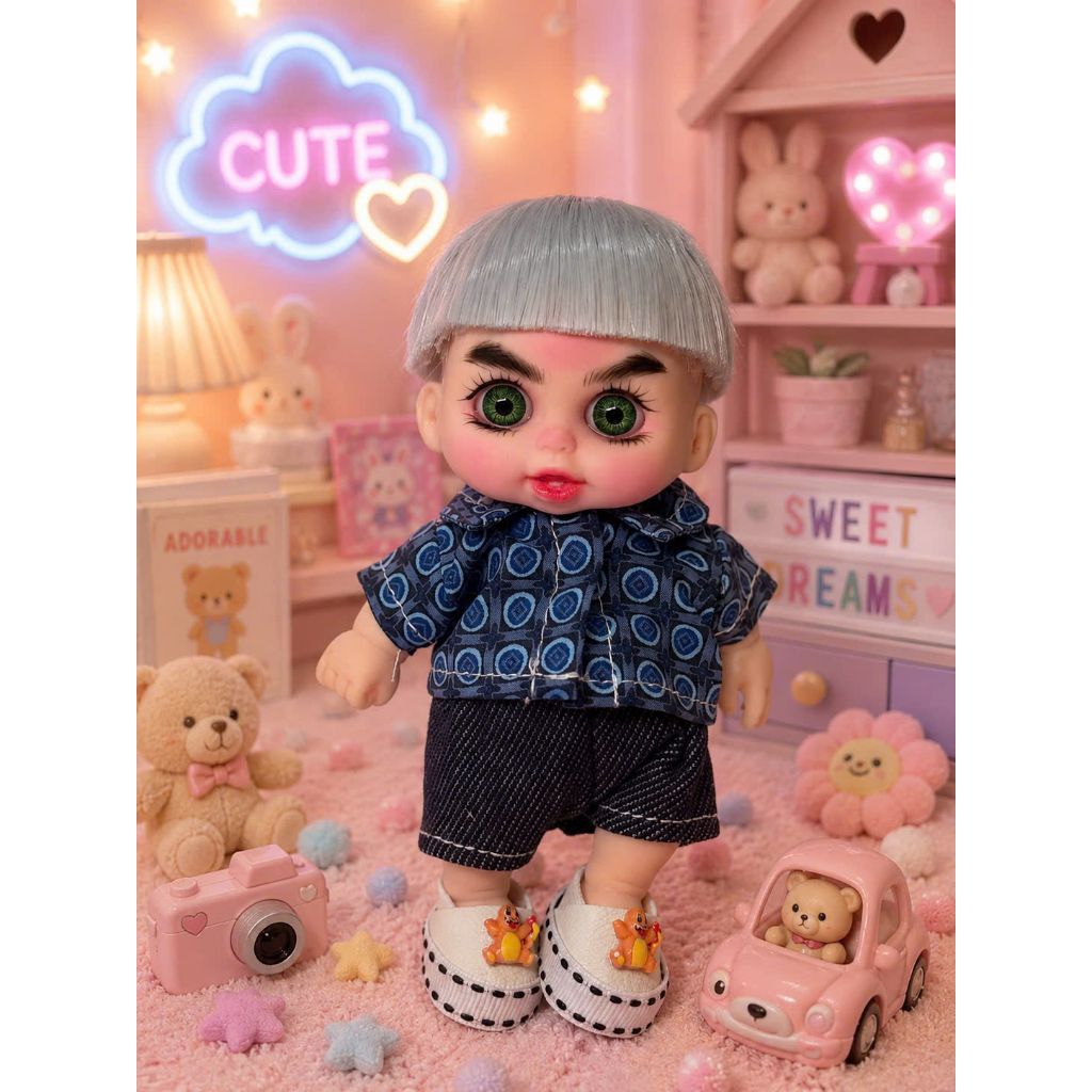Doll 5inch trai tóc đầu nấm(tặng kèm vòng tay)