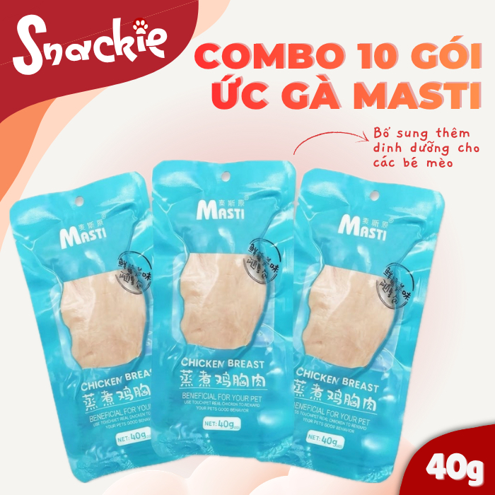 [Combo 5 gói] Ức gà Masti, ức gà tươi, ức gà hấp cho mèo, chó ăn liền