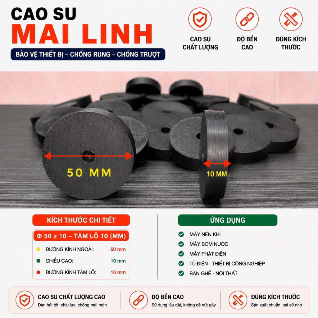 combo 10 long đền cao su phi 50 dày 10 (5cmx1cm)