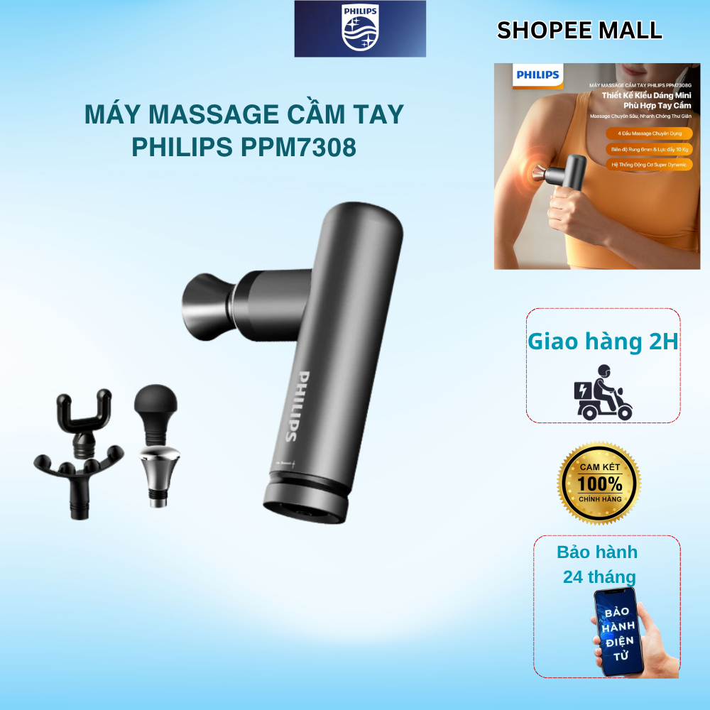 Máy Massage Cầm Tay Mini PHILIPS 7308 - Massage chuyên sâu - 4 Đầu massage chuyên dụng