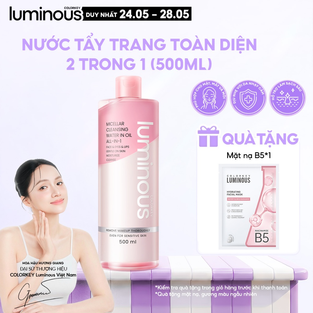 BIGSIZE - Nước tẩy trang có dầu 2in1 COLORKEY LUMINOUS | Hỗ trợ tẩy sạch bụi bẩn, lớp makeup| Dịu nhẹ với làn da |500 ml