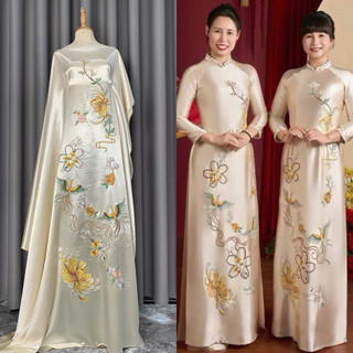 [14] Lụa Thạch Anh , Lụa Ruby hoạ tiết Thanh Nhã, vải may Áo Dài