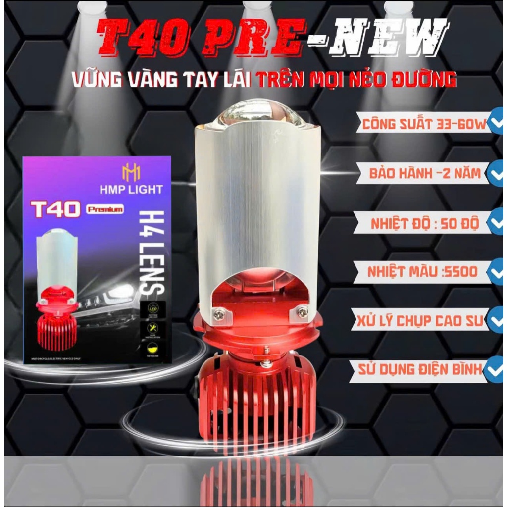 [Mua Đèn Tặng Bóng Hậu AuDi] Bóng Đèn Bi Cầu Mini T40 Premium 2026- 60W Gắn Zin Cho Xe Máy và Ô Tô C