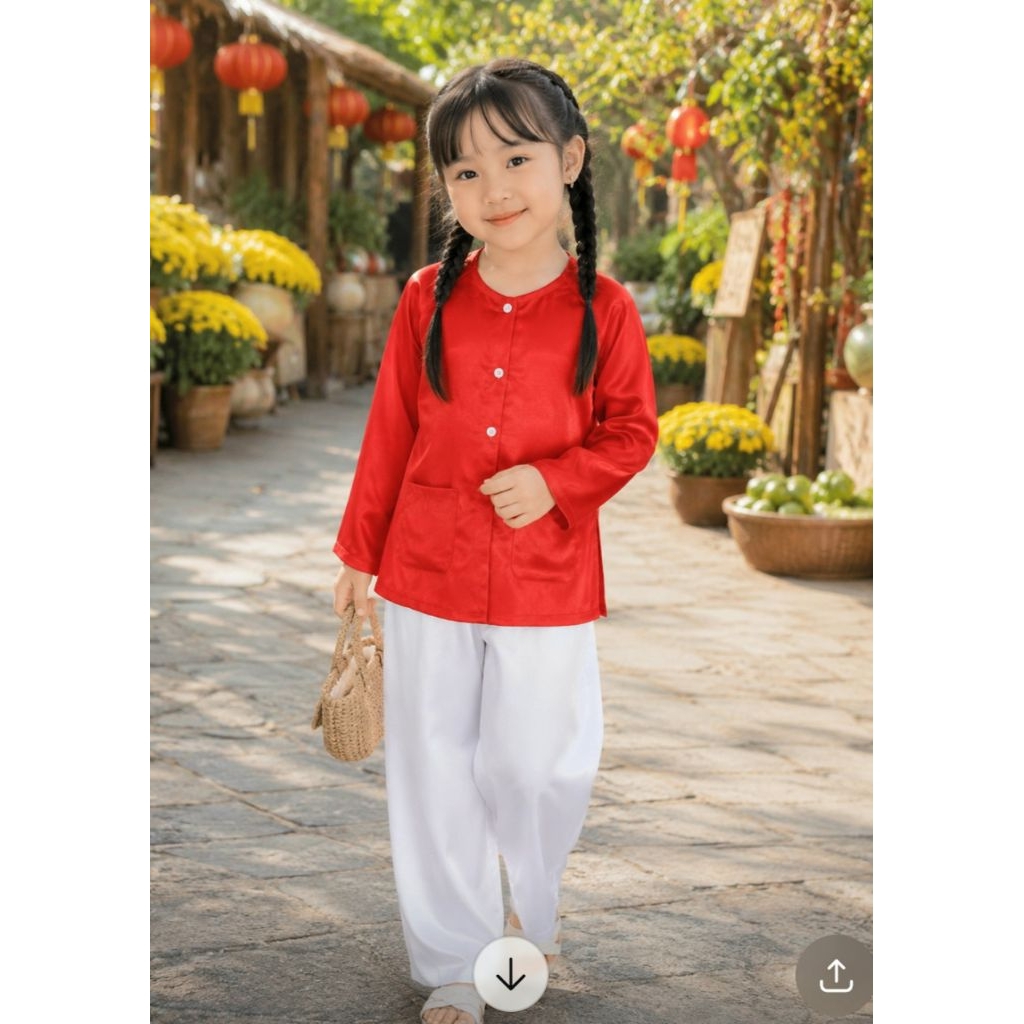 Bộ bà ba màu đỏ bé gái
