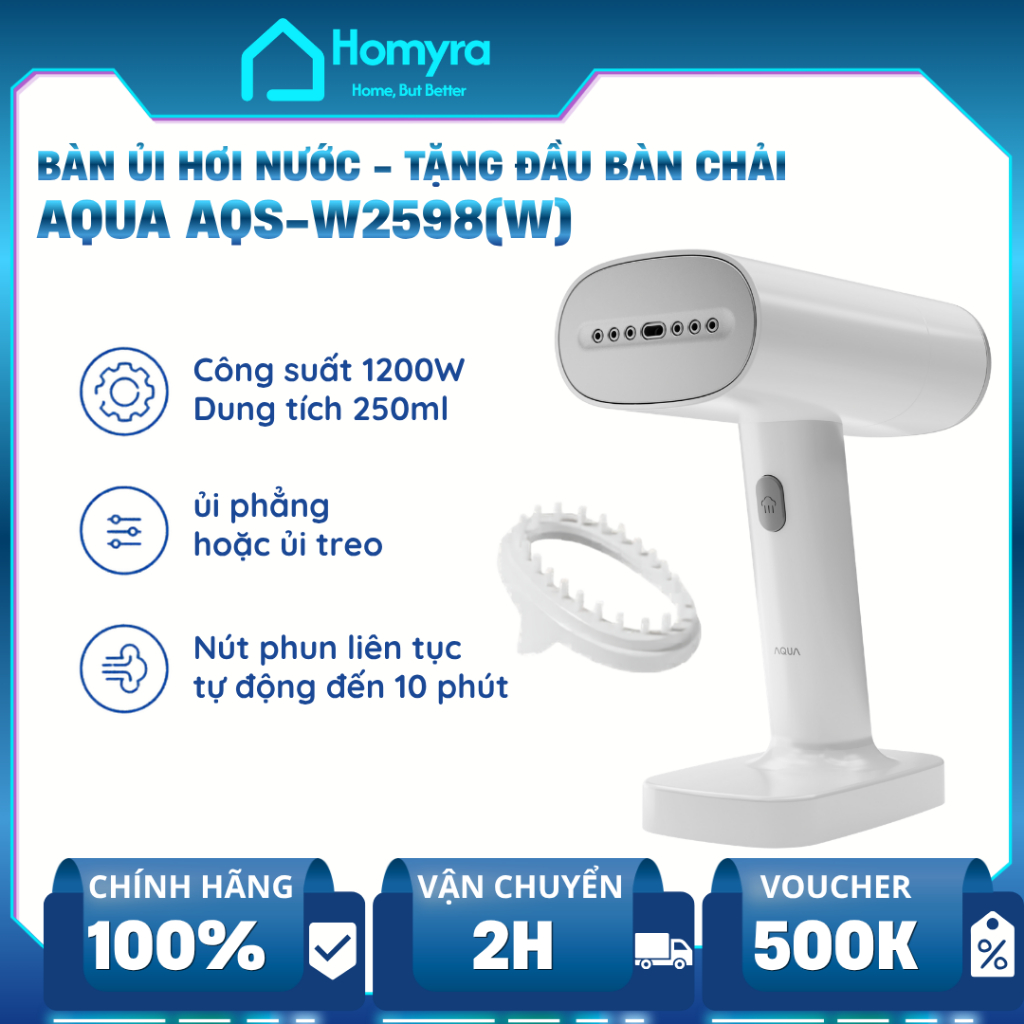 Bàn Ủi Hơi Nước Cầm Tay AQUA AQS-W2598 1300W, Ủi Treo & Khô, Chống Rò Rỉ, Nhỏ Gọn