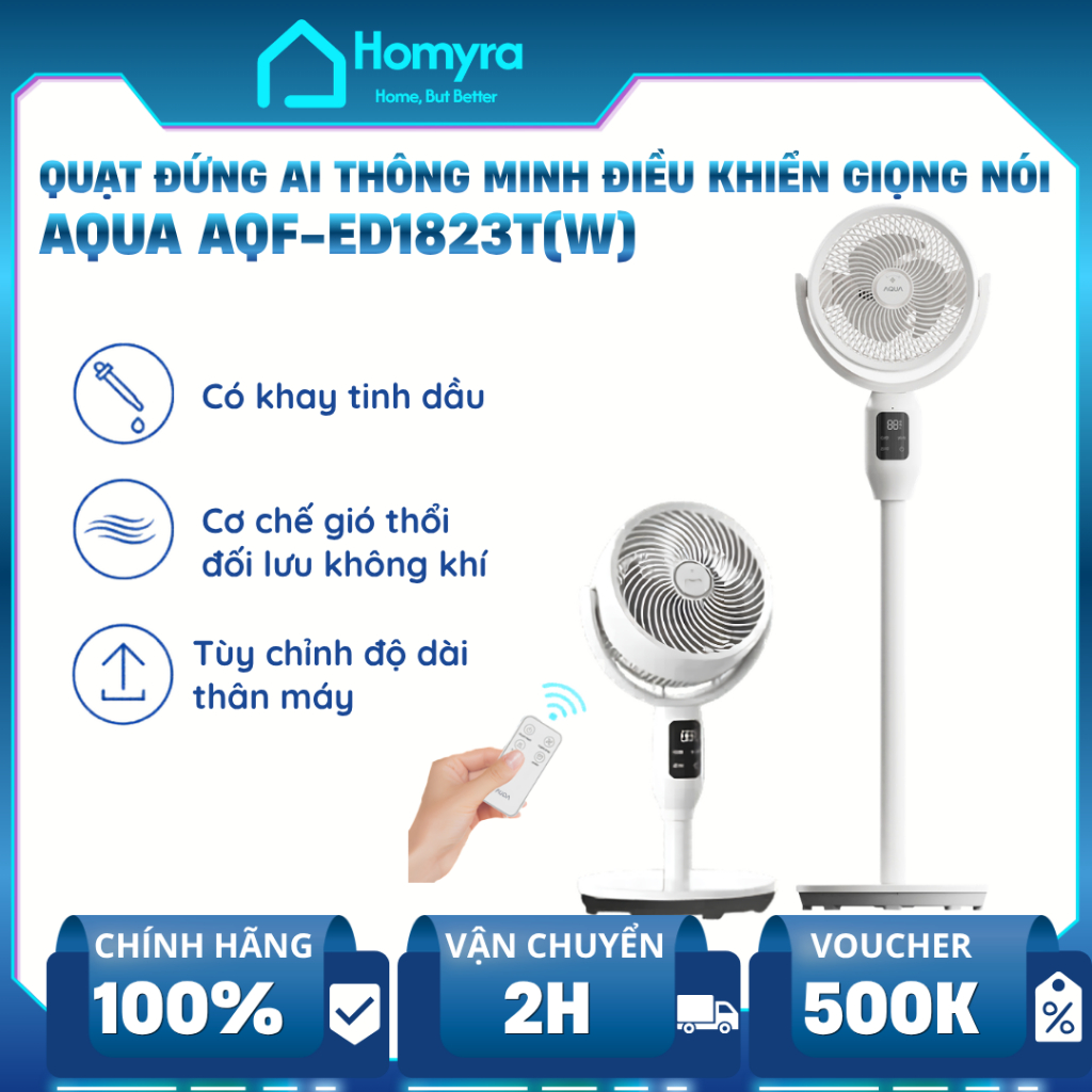 Quạt Lưu Thông Không Khí AQUA AQF-ED1823T Có Remote, AI Giọng Nói, Gió Mạnh, Mát Nhanh Mùa Hè