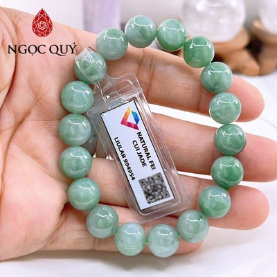 Vòng tay cẩm thạch A - Phỉ thúy type A màu xanh táo chất nếp hóa hạt 10mm ( kèm kiểm định Liulab) - Ngọc Quý