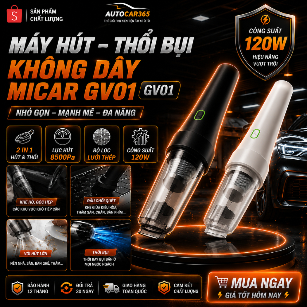Máy Hút Bụi & Thổi Bụi Không Dây Micar GV01 - Hút Thổi Siêu Mạnh 8500PA Làm Sạch Bụi Mịn PM10