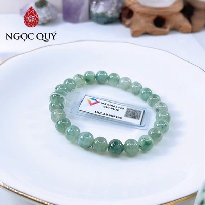 Vòng tay cẩm thạch A - Phỉ thúy type A chất nếp hóa - nếp băng hoa bay hạt 7mm ( kèm kiểm định liulab) - Ngọc Quý