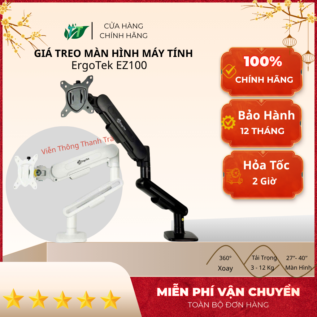 Arm Màn Hình Máy Tính Ergotek EZ100, Giá Treo Màn Hình Máy Tính 27''- 40''inch, Xoay 360 Độ Tải Trọn