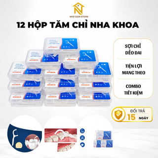 Combo 12 Hộp Tăm Chỉ Nha Khoa Cán Nhựa Dẻo Làm Sạch Kẽ Răng Không Đau Êm Nướu Hỗ Trợ Chăm Sóc Răng Miệng