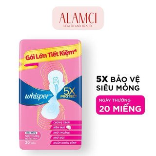 Băng Vệ Sinh Bảo Vệ Gấp 5 Lần Whisper 5X Protect Siêu Mỏng Ngày Thường 24cm (Gói 20 Miếng)