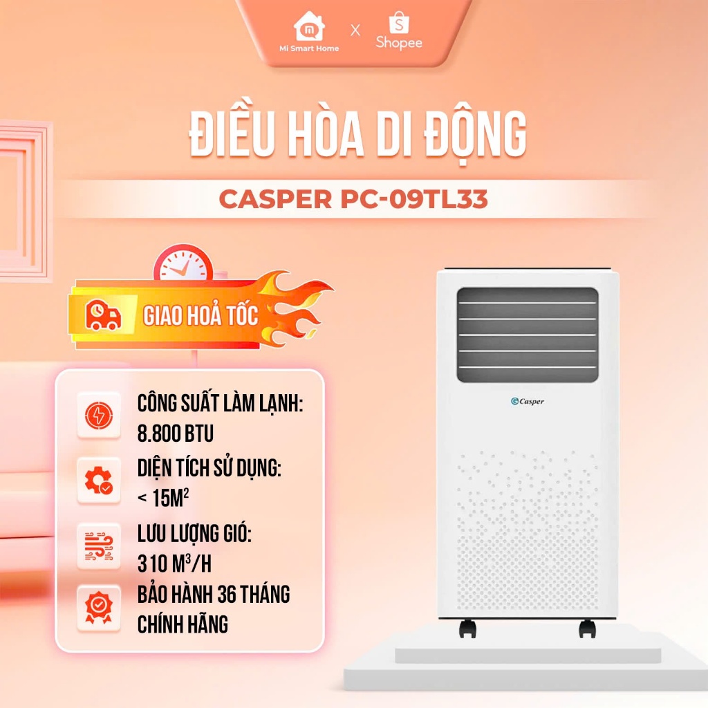 [THANH LÝ MẪU 2022] Máy lạnh/ Điều hoà di động Casper 1 chiều 1HP PC-09TL33 - Chính hãng - Bảo hành 