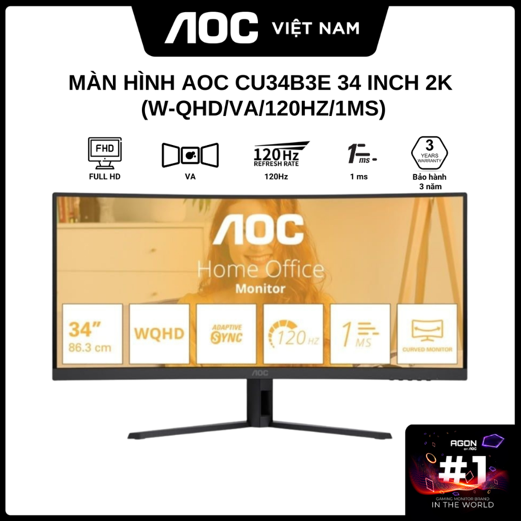 Màn Hình Gaming AOC CU34B3E 34 inch 2K (W-QHD/VA/120Hz/1ms) - Hàng Chính Hãng
