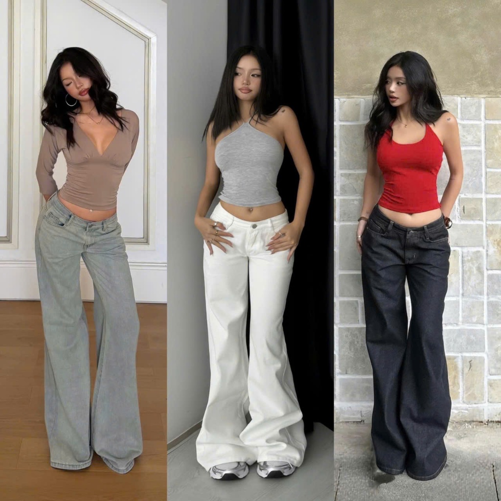 THE QUẠO - Quần Jean Nữ Lưng Cực Thấp Ống Suông Loe Có Size Nhỏ N2701_730