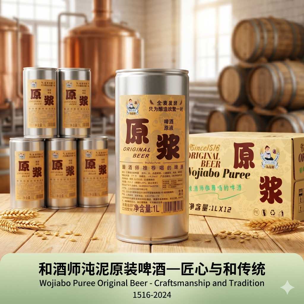 Bia Cổ Lão Gia [Lon 1L Khổng Lồ] Bia Vàng Wojiabo Puree Original - Cao Cấp Cho Tiệc Tùng, Quà Biếu