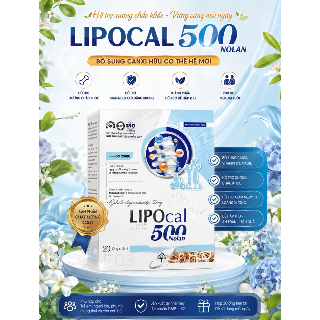 Canxi sinh học LIPOCAL 5000 NOLAN giúp bổ sung canxi, xương răng chắc khỏe, phát triển chiều cao tối