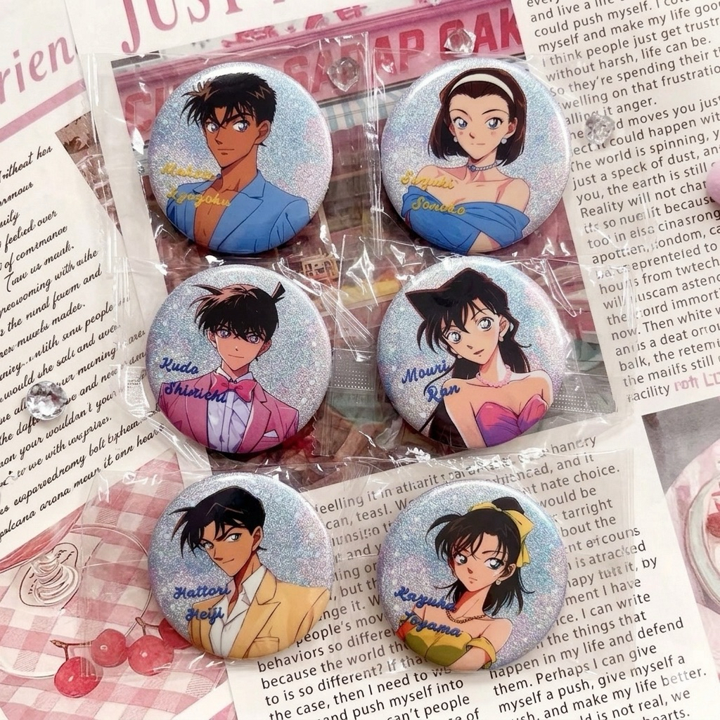 ( Ảnh Shop Tự Chụp ) Ghim Cài Cặp Đôi Thám Tử Conan Shinichi-Ran, Heji-Kazuha, Makoto-Sonoko Dự Dạ H