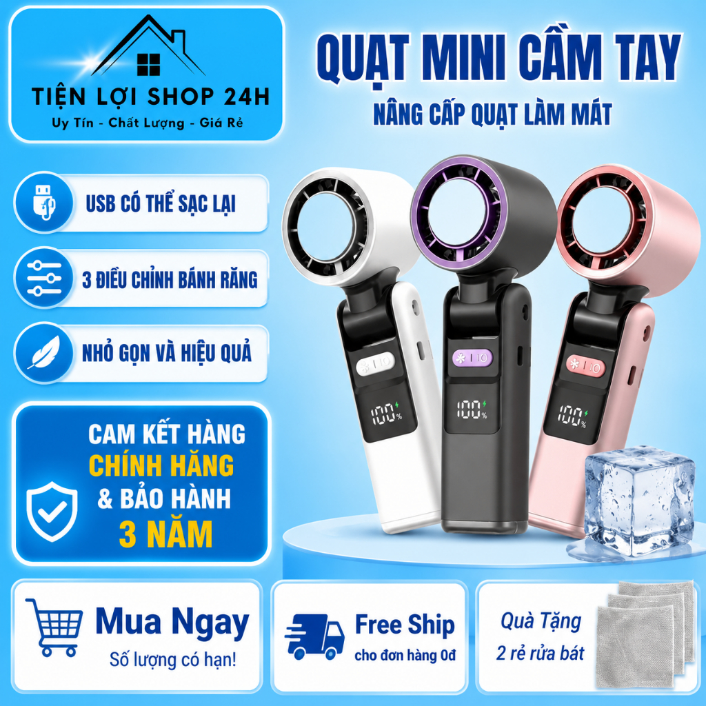 Quạt cầm Tay Mini K801,Màn Hình Kỹ Thuật Số, Pin 4000mAh,Đèn LED, Sạc Type-C,Pin 4000mAh HOT 2026