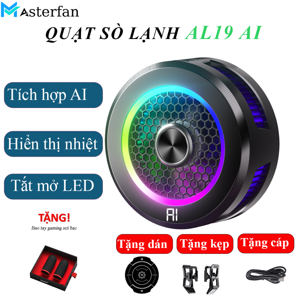 Quạt tản nhiệt điện thoại từ tính sò lạnh AL19 AI - Bản nâng cấp của AL02, AL11 Pro có hiển thị nhiệ