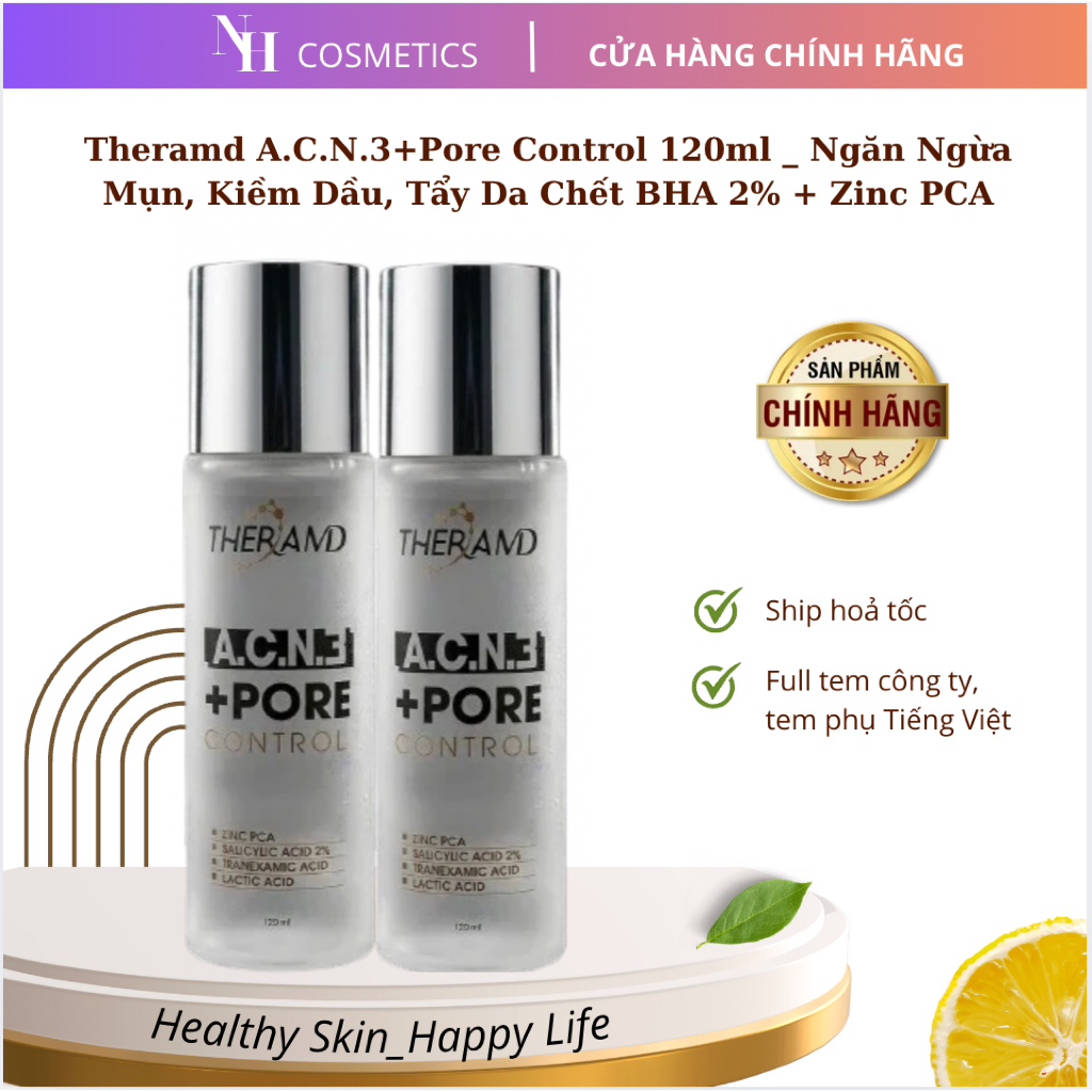 [TEM CTY] Dung Dịch Theramd A.C.N.3+Pore Control Ngăn Ngừa Mụn, Kiềm Dầu, Tẩy Da Chết BHA 2% + Zinc 