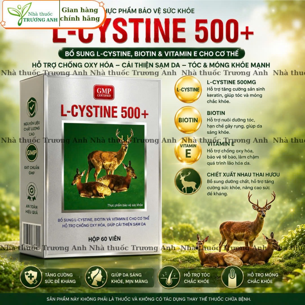 Viên uống L - Cystine 500+ giúp mọc tóc, giảm rụng tóc, giúp da căng sáng, giảm nám, tàn nhang - Hộp