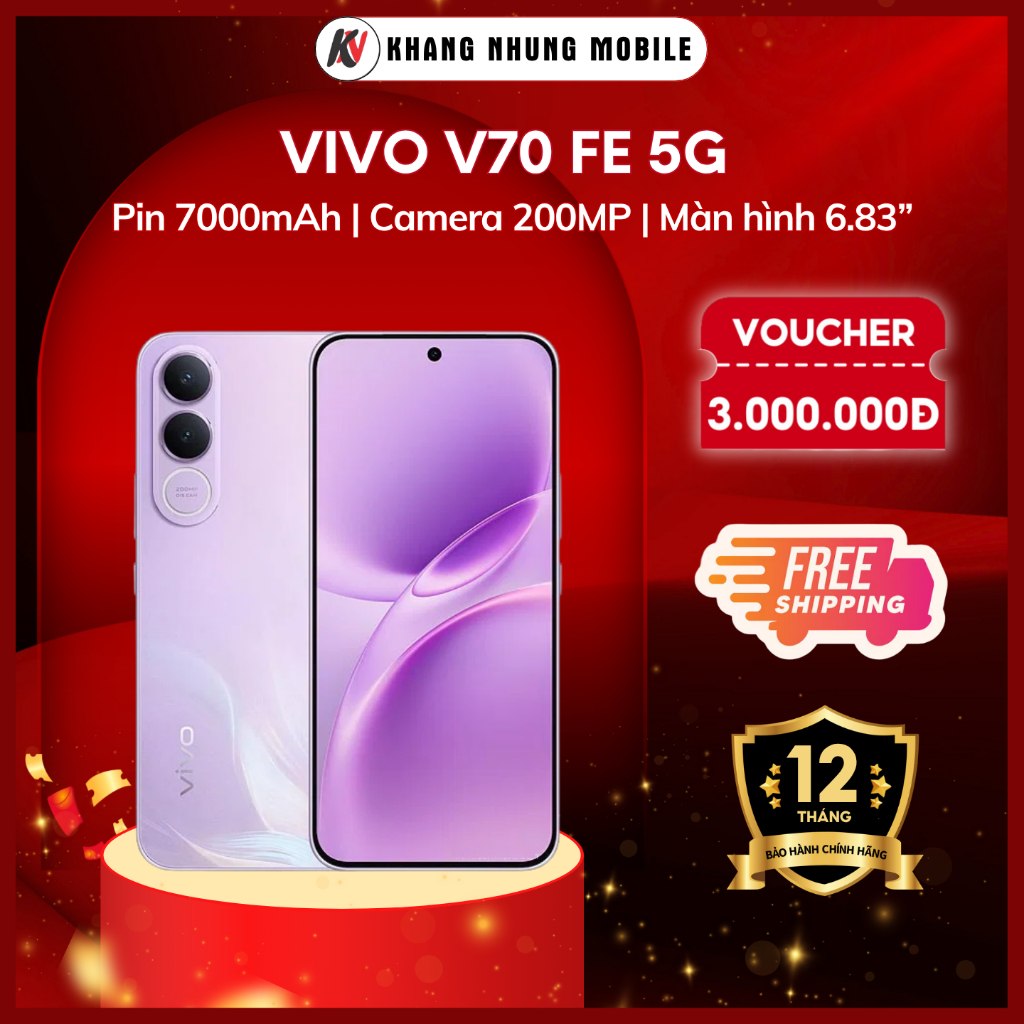 Điện thoại Vivo V70 FE 5G - (12/256GB) - Hàng Chính Hãng - Sạc nhanh 90W - Pin 7000mAh - Khang Nhung