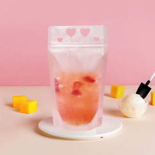 [ Set 100 túi + ống hút ] Túi zip đựng nước quai tim