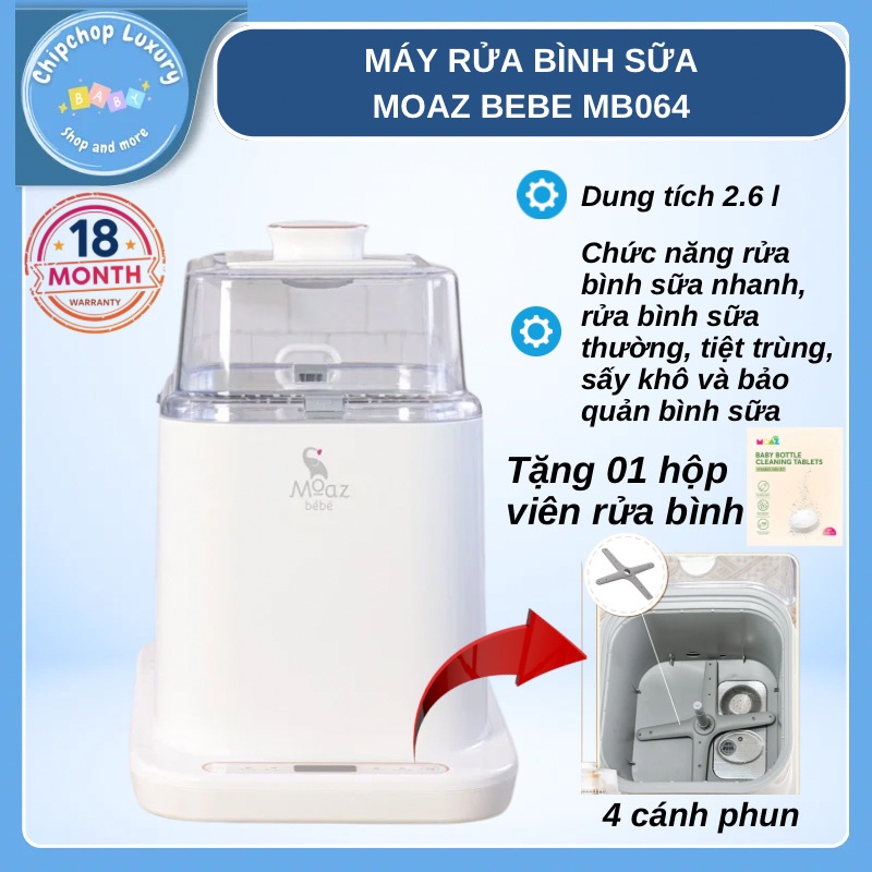 [Bảo hành chính hãng 18 tháng] Máy rửa bình sữa moaz bébé mb064 đa năng 4 cánh phun bảo quản 72h