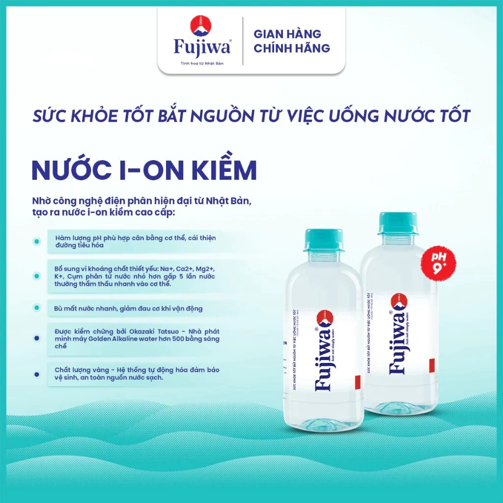 Thùng 24 Chai Nước Ion Kiềm Fujiwa 300ml / 450ml - pH 9+ Cao Cấp Chính Hãng Detox Thải Độc