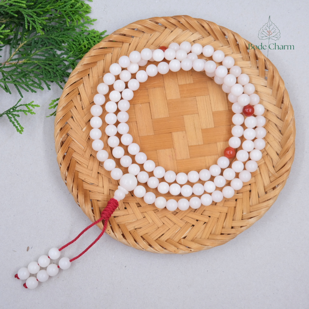 Chuỗi hạt 108 bồ đề Bạch Ngọc phối đỏ | Bồ Đề Charm | Chuỗi 108 hạt Bồ Đề Bạch Ngọc