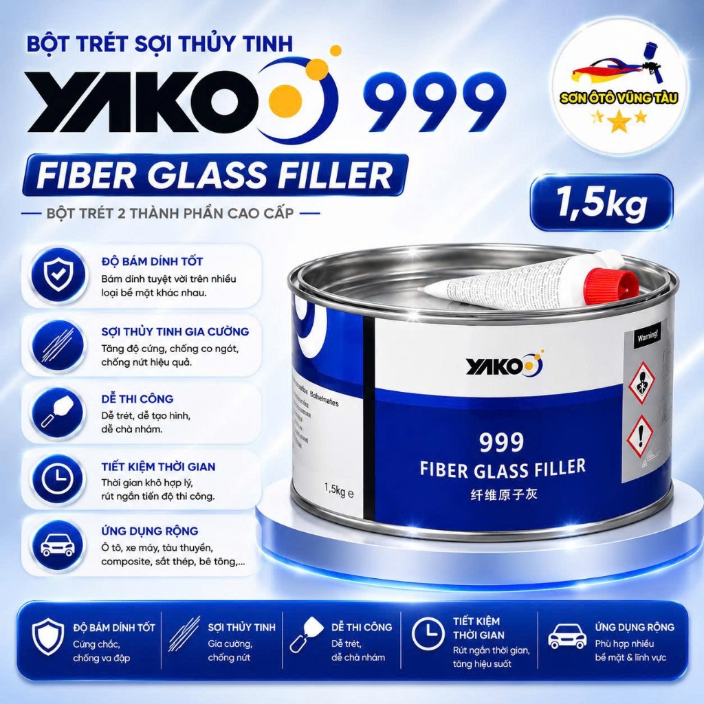 Bột Bả Matit Sợi Thủy Tinh Yakoo 999 Chống Co Ngót 1,5kg - Sơn ÔTô Vũng Tàu