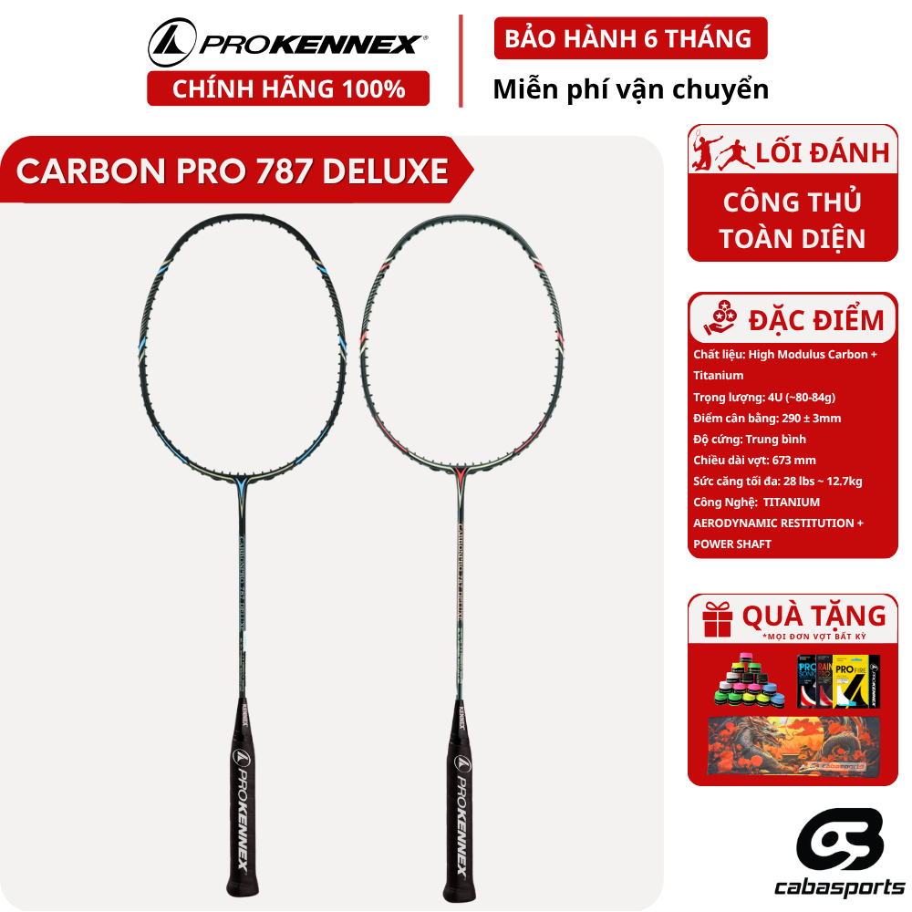 Vợt cầu lông ProKennex Carbon Pro 787 Deluxe đã đan dây 10.5kg Bảo hành 6 tháng