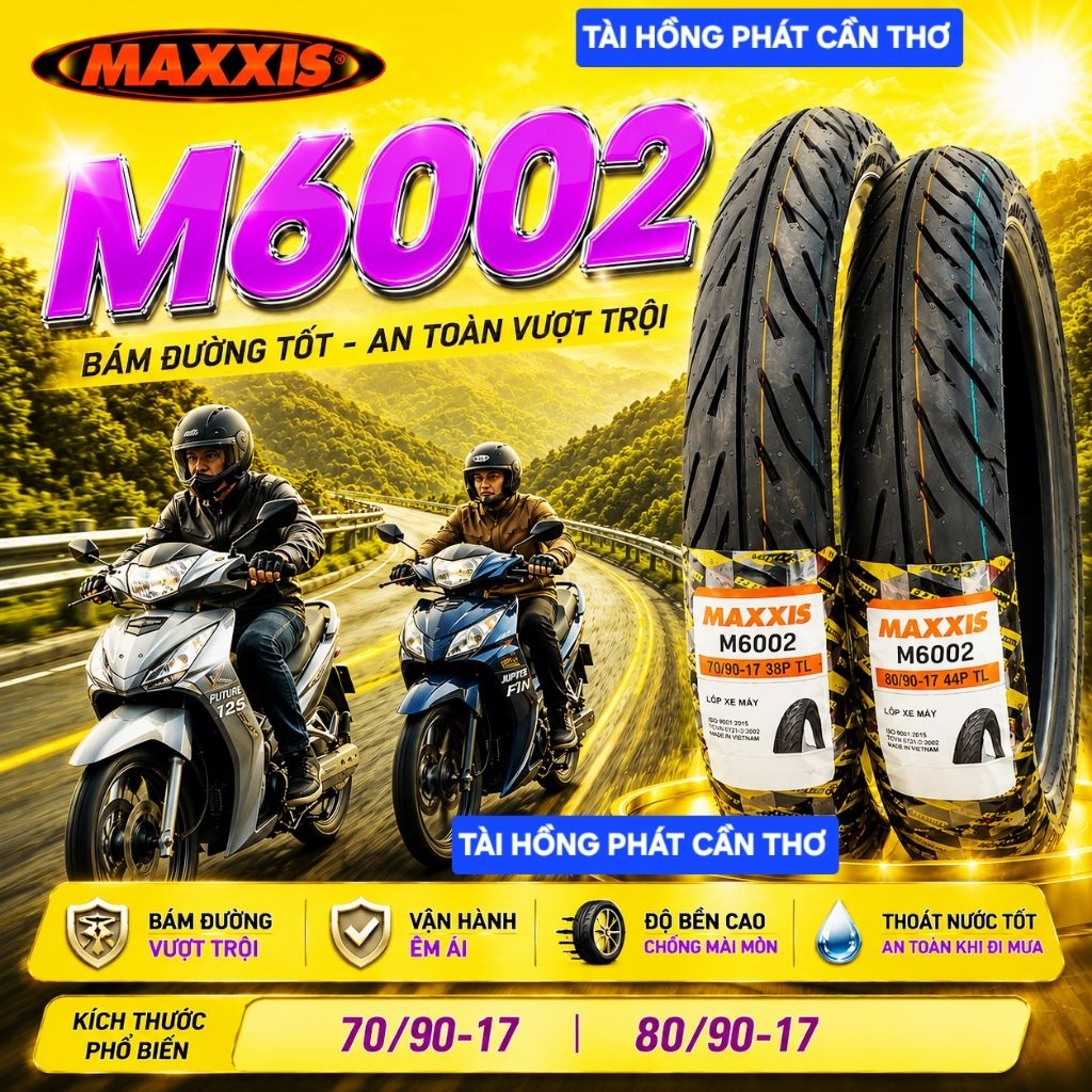 Vỏ Lốp MAXXIS M6002 Không Ruột Gắn Wave, Future, Ex135 4s, Raider, Sonic, Jupiter, Sirius,......