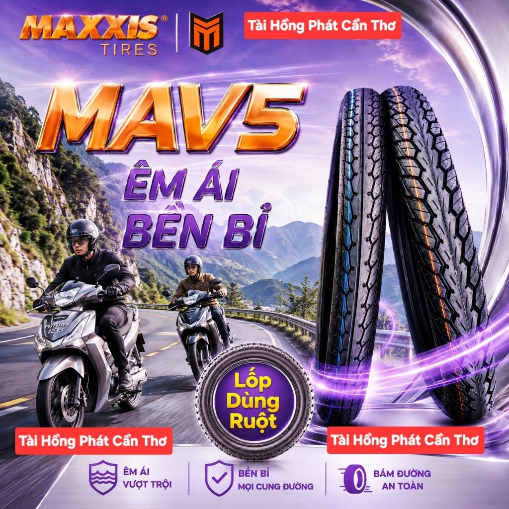 Vỏ Maxxis V5 Sử dụng ruột 2.25, 2.50, 2.75 Gắn Dream, Wave, Future, Si, Ju, Ex, Rai, Sonic,..mã MAV5
