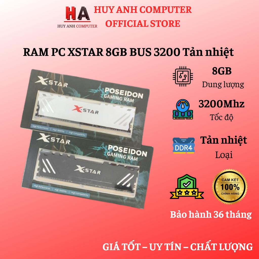 Ram XSTAR tản nhiệt 8GB DDR4 3200Mhz - Mới 100% Fullbox BẢO HÀNH 36 tháng - Hàng chính hãng