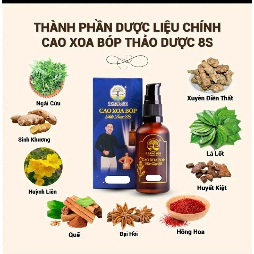 . Cao Xoa Bóp Thảo Dược 8S 8 Sang BDS (50ml) cải thiện đau nhức cơ xương khớp.