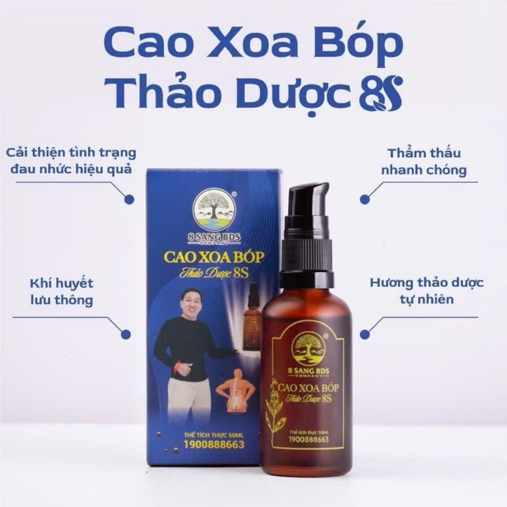 NÓNG ẤM-Cao Xoa Bóp Thảo Dược 8S 8 Sang BDS (50ml) cải thiện đau nhức cơ xương khớp