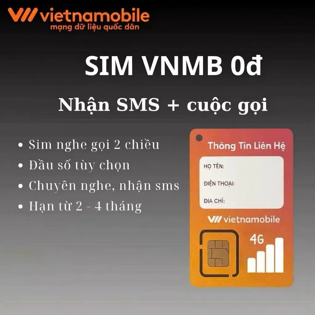 SIM vietnammobile nhận otp shope,fb,zal,gmail…