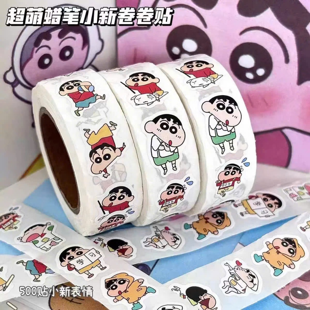 Cuộn 500 Sticker Shin, Hello Kitty Mini Trang Trí Dính Sách Vỏ, Ốp, Bàn Học