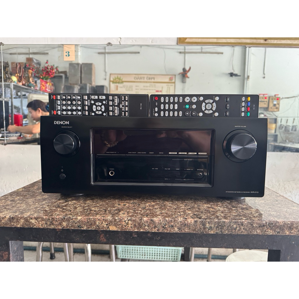 Amply Denon AVR-2113 hàng xuất châu Âu điện 230v công xuất 500w máy chạy 14 sò Sanken zin mới đẹp âm