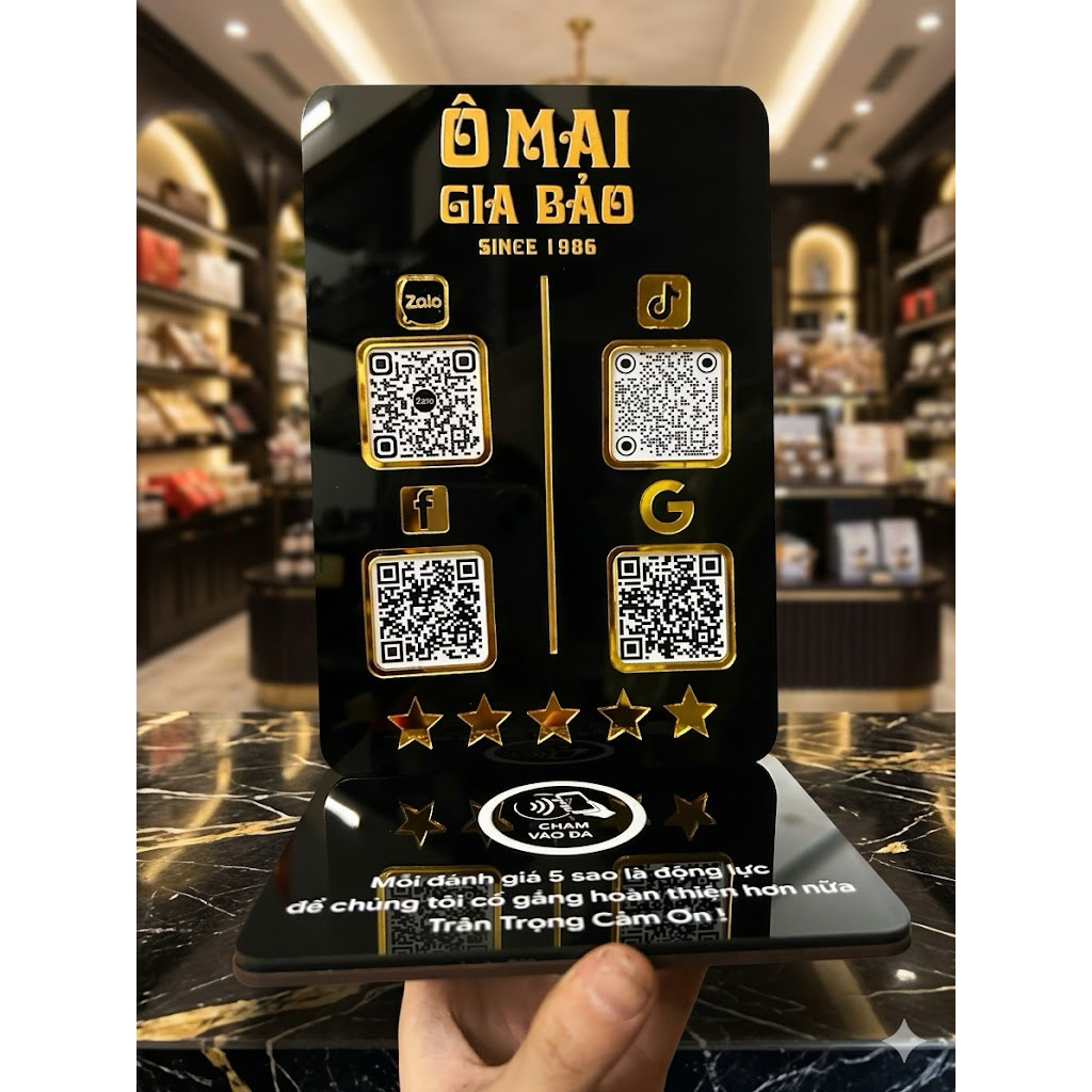 Bảng QR + NFC cao cấp để bàn | Chạm mở Google Maps đánh giá & thanh toán cho Shop, Quán Cafe, Spa