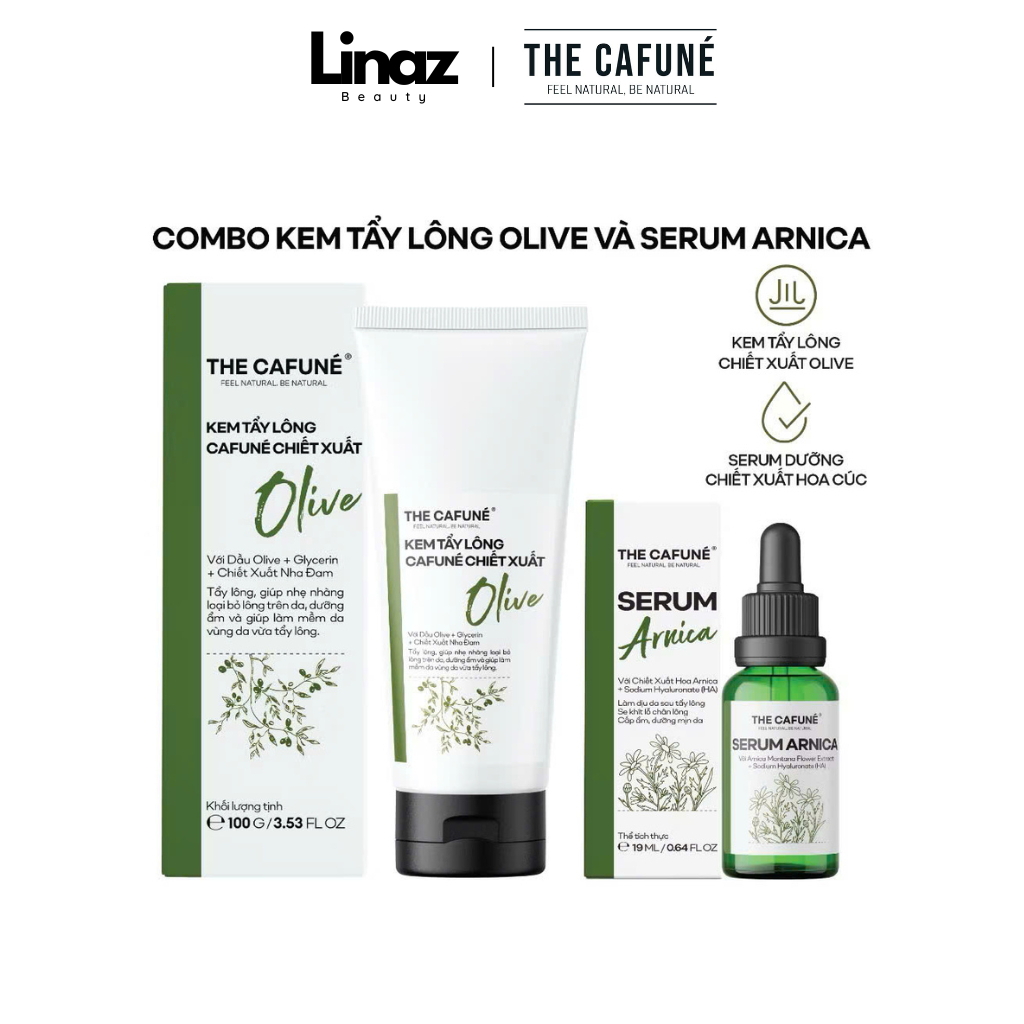 Combo Kem Tẩy Lông Olive Và Serum Dưỡng Da Cafuné Sau Tẩy Lông Vùng Kín, Bikini, Chân, Tay, Nách 100