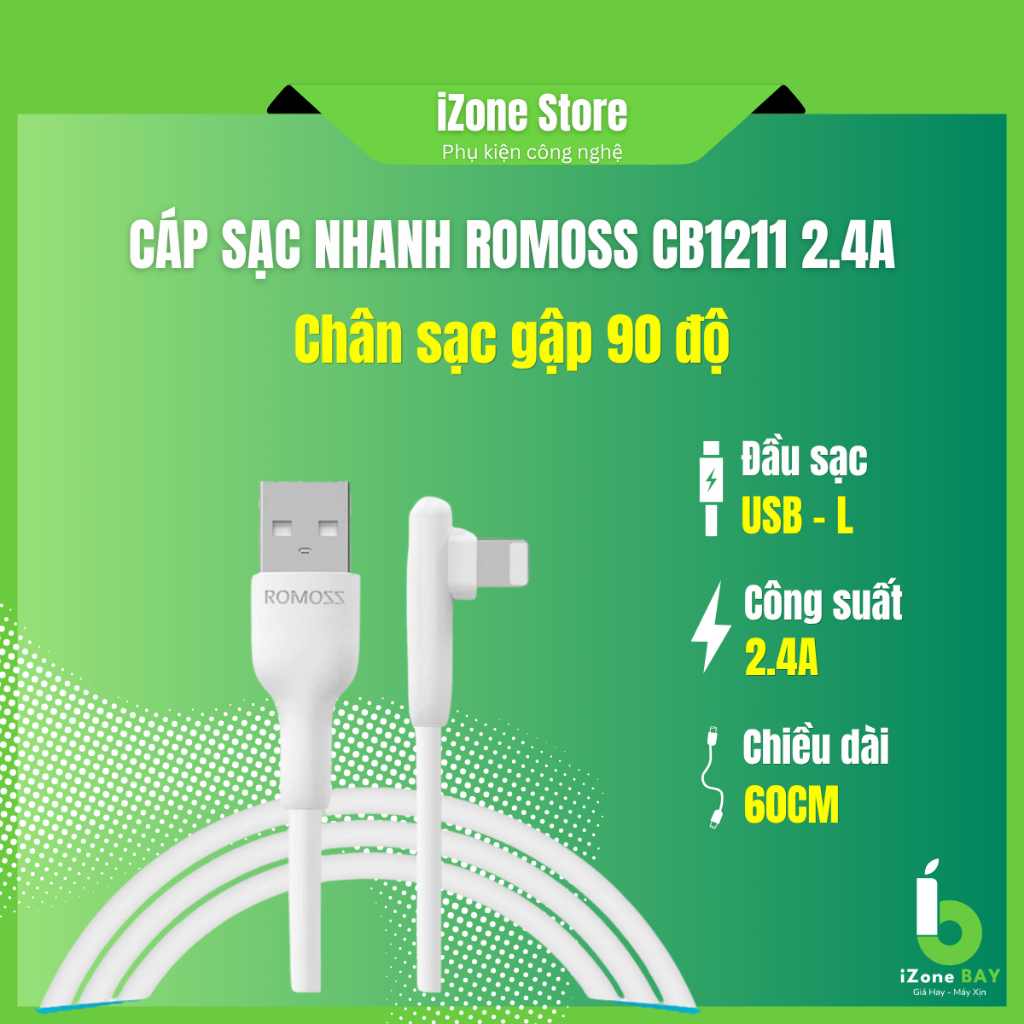 [DÀI 60cm] Cáp sạc Romoss gọn gàng A-L cho iPhone.