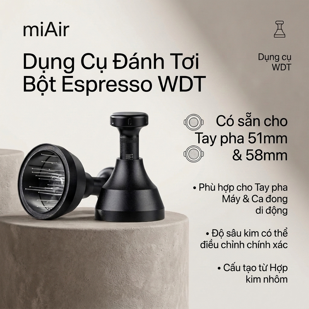 miAir Tamper Tay Nén Cà Phê, Tamper WDT Tools Cho Tay Cầm Máy Cà Phê và Máy Pha Cà Phê Di Động