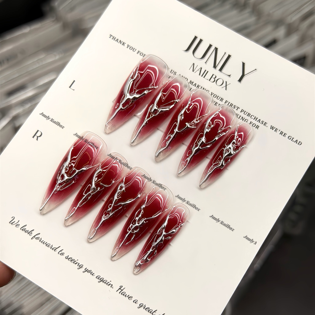 Nailbox Thiết Kế JUNLY móng tay giả tông đỏ Y2K, cho nữ mã 741