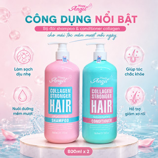Dầu gội Collagen HAPPY ANGEL 800ml dưỡng ẩm phục hồi tóc khô xơ hư tổn hương nước hoa