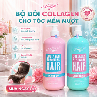 Dầu gội Collagen HAPPY ANGEL 800ml dưỡng ẩm phục hồi tóc khô xơ hư tổn hương nước hoa